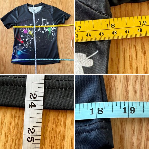 Music Note Graphic Top Size S Black Short Sleeve Performance Tee - Picture 5 of 8